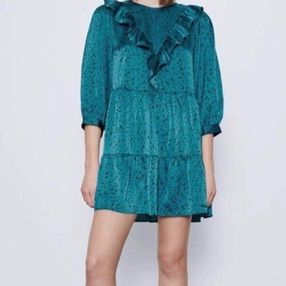 Zara - Green Blue Black Leopard Dress - Picture 2 of 13